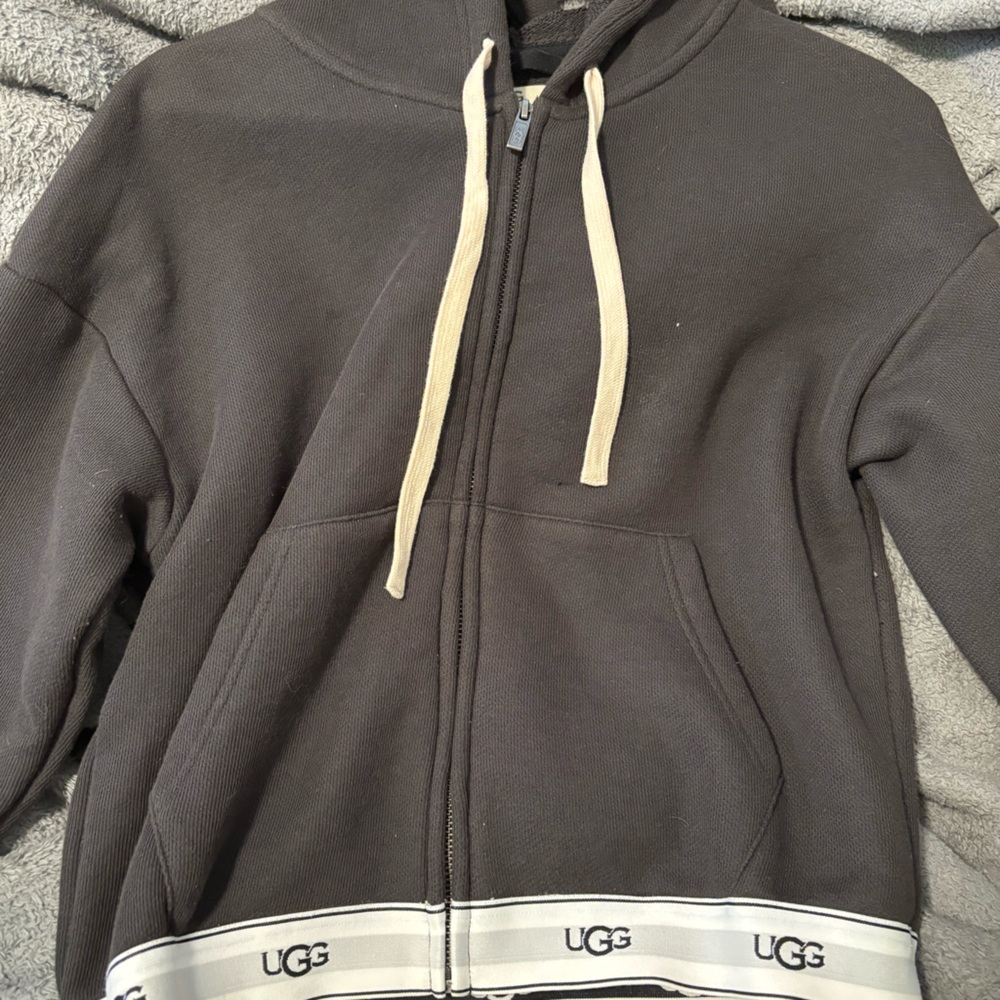 UGG Black Hoodie with Cream Drawstrings